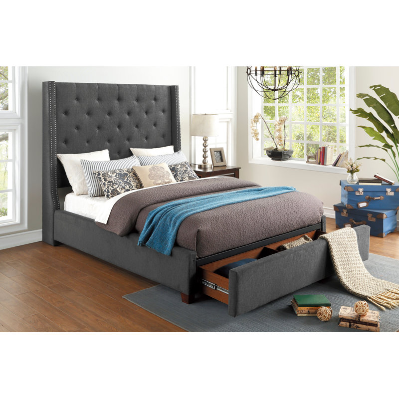 Landreneau Upholstered Platform Bed, Gray, King