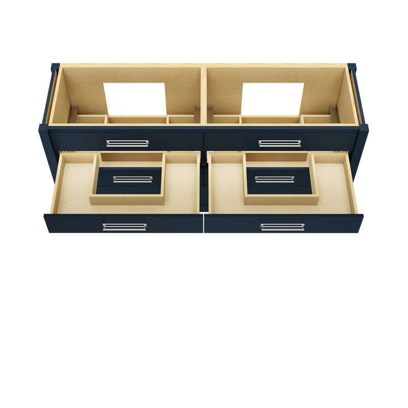Kiawah Double Drawer Bath Vanity, Hague Blue, Polished Chrome, 72"