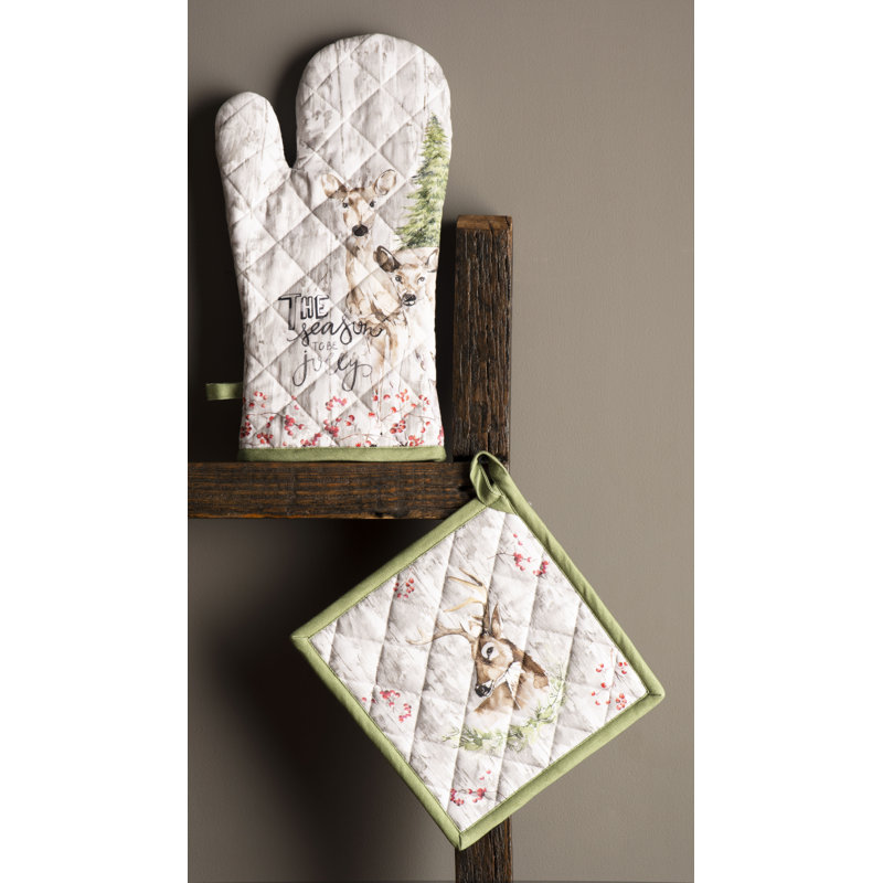 Maison d'Hermine Mountain Life Gant de cuisine + Manique 100 % coton - 19 x 33 cm et 20 x 20 cm