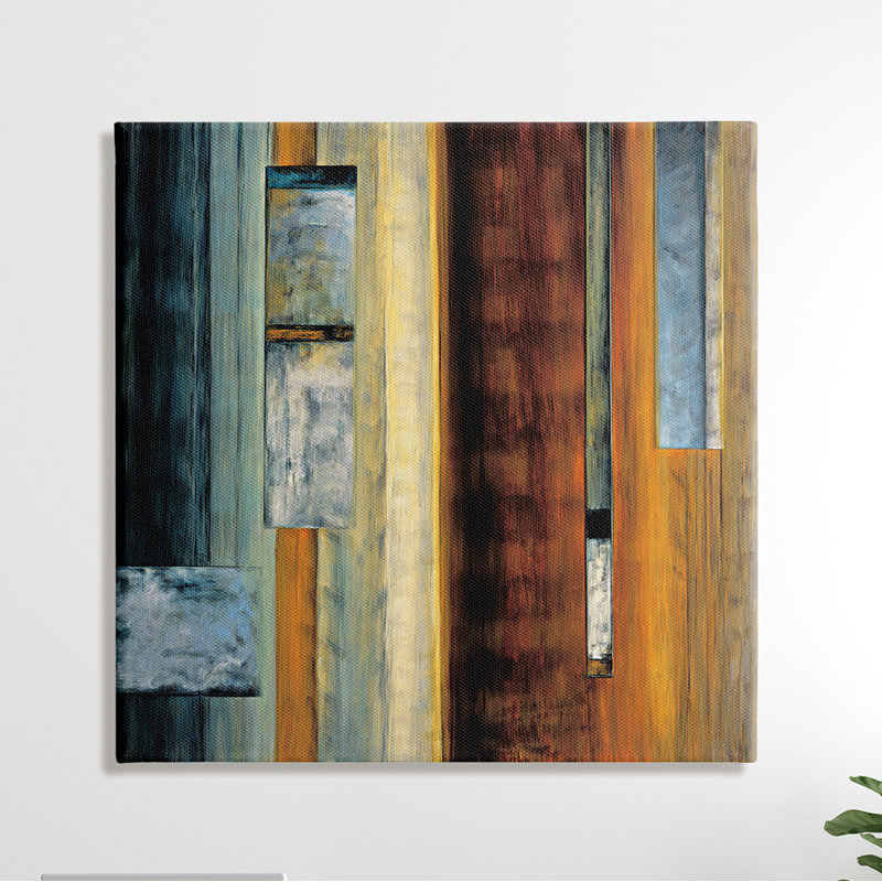 «Rustic Abstraction», brun, orange, bleu, impression, H 24 po x l 24 po, Toile tendue