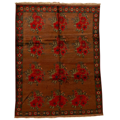High-Quality Hand-Knotted Brown And Green Area Rug