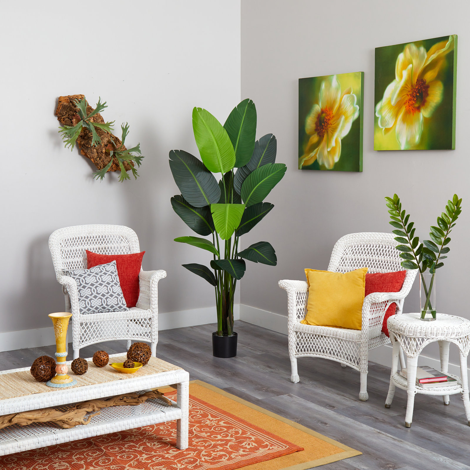 Faux Banana Leaf Tree in Pot Liner, 69" H x 32" W x 26" D