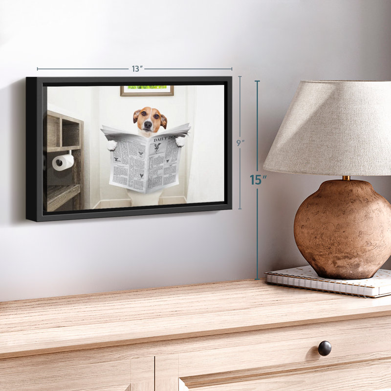 Khendal Jack Russell sur la toilette, reproduction sur toile, H 9 po x l 13 po