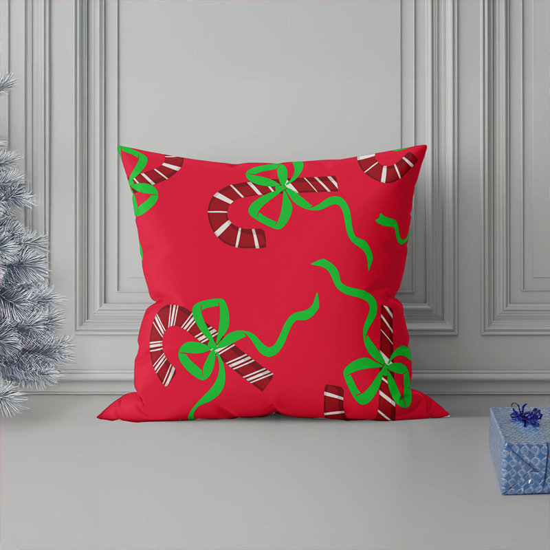 Coussin décoratif Candycanes & Bows, Rouge, H 18 po x l 18 po