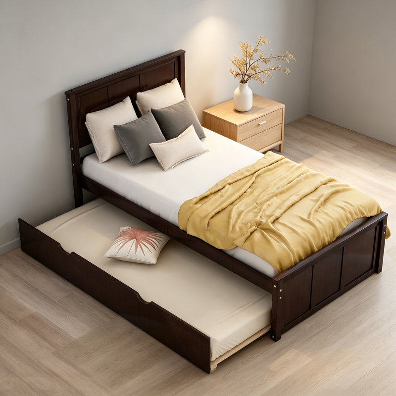 Lit plateforme avec lit gigogne simple, cadre simple, espresso, Espresso