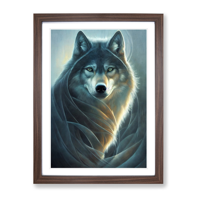 XV1022-5241X Winter Wolf - Single Picture Frame Print, 64cm H x 46cm W x 2cm D, Walnut