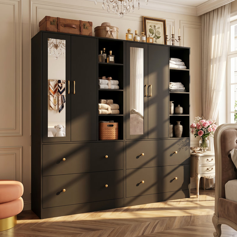 Armoire 4 tiroirs avec miroir Malieka, Noir