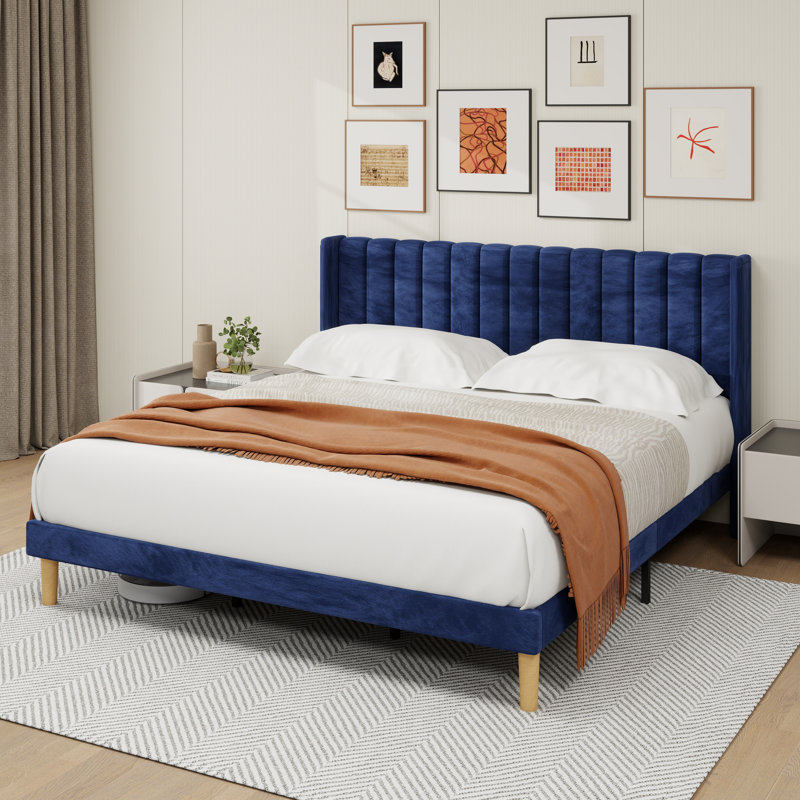 Sutter Upholstered Wingback Bed, King, Blue