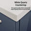Meuble-lavabo double bleu marine 84 po X P 22 po D, dessus en quartz blanc et ensemble de robinet