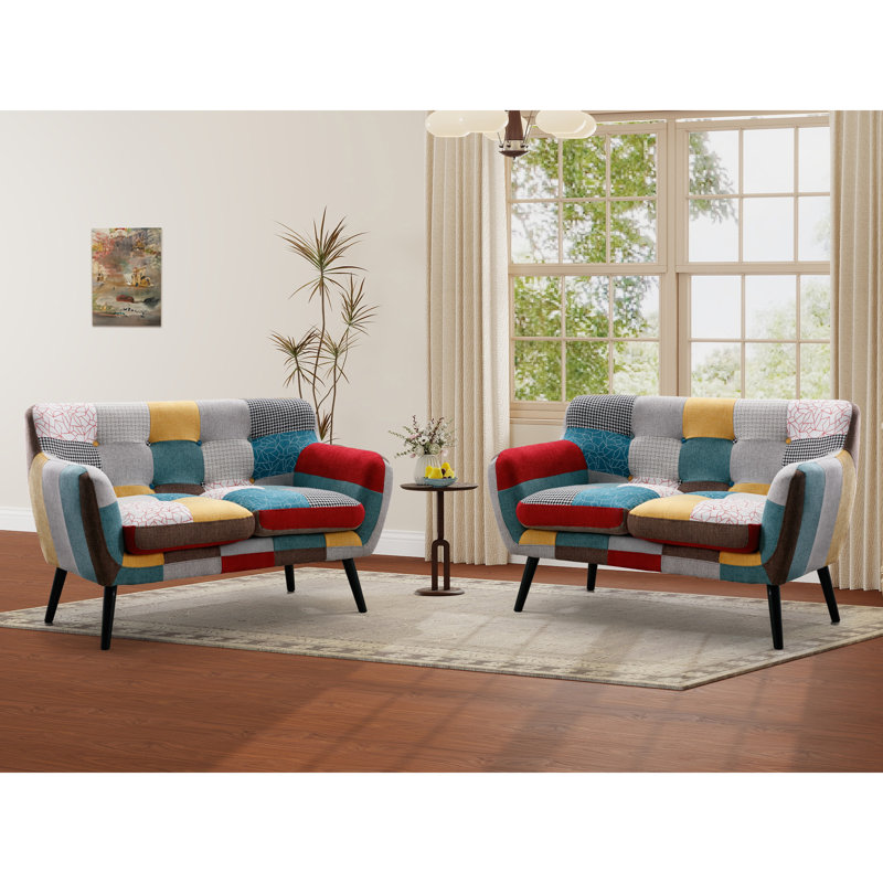 Orleans 49.6" Wide Modern Linen Upholstered Patchwork Sofa With Wooden Legs