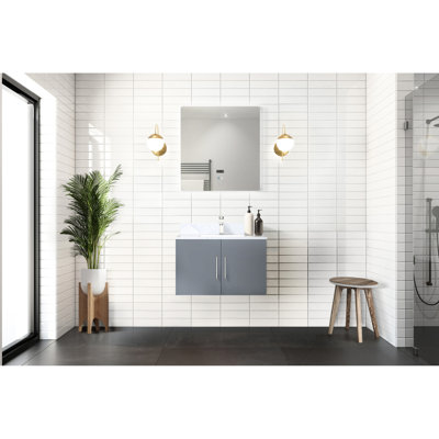 30 po L x P 22 po. Meuble-lavabo gris foncé avec miroir à DEL - Riche intérieur entièrement assemblé