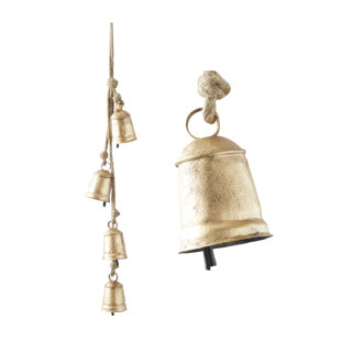 18 Inch Diameter Antiqued Brass Ridged Hanging Bell