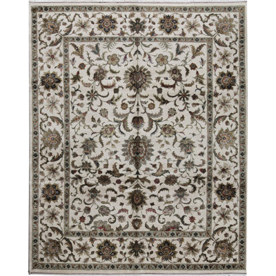 Tapis ivoire et vert noué à la main de haute qualité