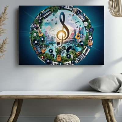 Toile «Vibrant Imaginative Scene Doting A Large Treble Clef At Wall Art The Center Intricately entouré par un collage d'art musical sur toile