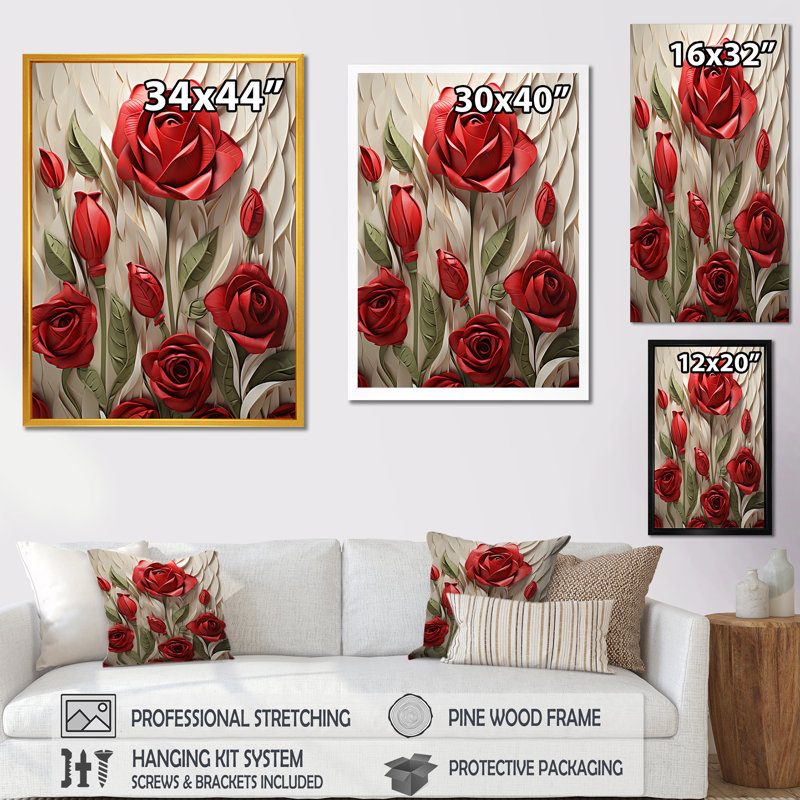 «Red Rose Beauty - Roses», art mural, Cadre flottant noir, H 20 po x l 12 po x P 1 po