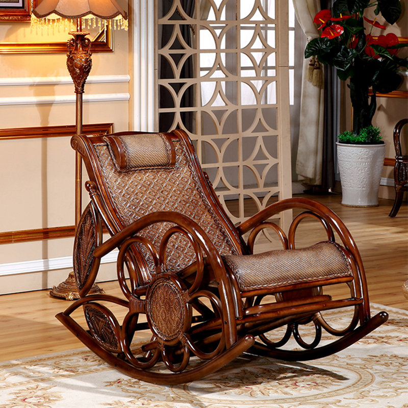 Chaise berçante élégante en rotin, Brun foncé