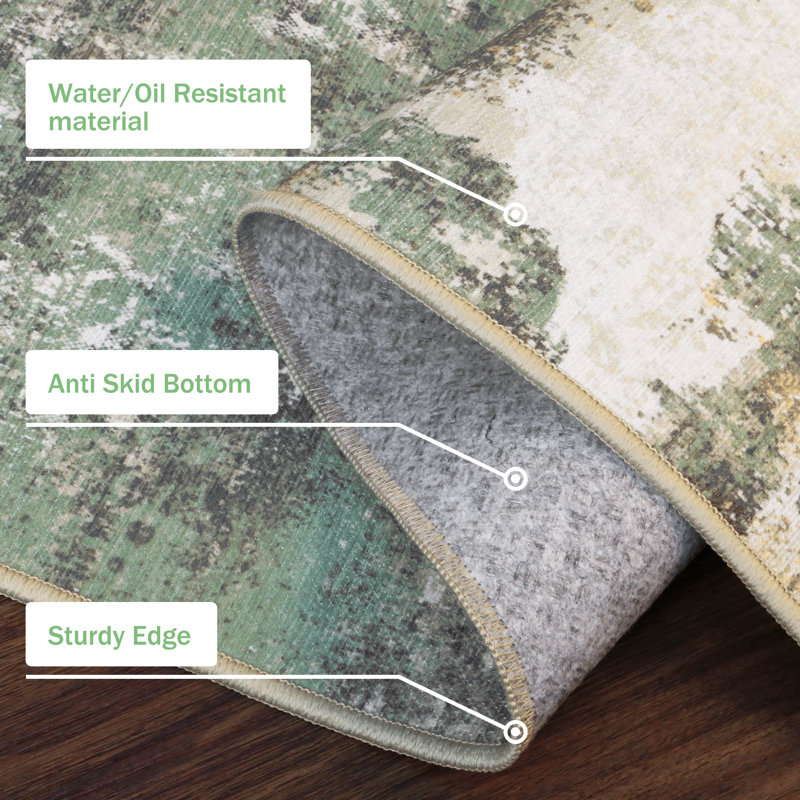 Machine Washable Anti-Slip Water Resistant Kitchen Mat, Green/Beige