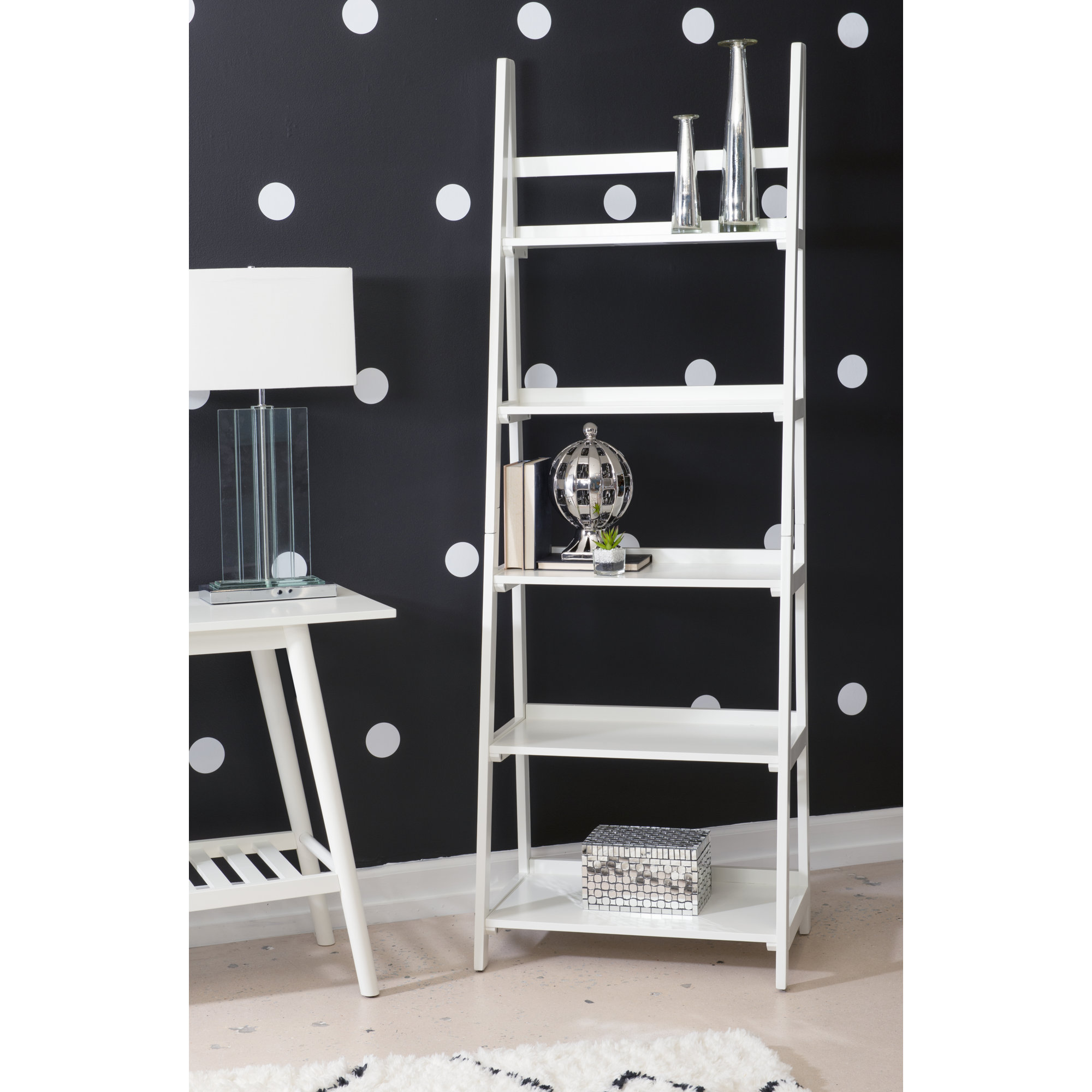 Kamal 72'' H x 24.75'' W Ladder Bookcase, White