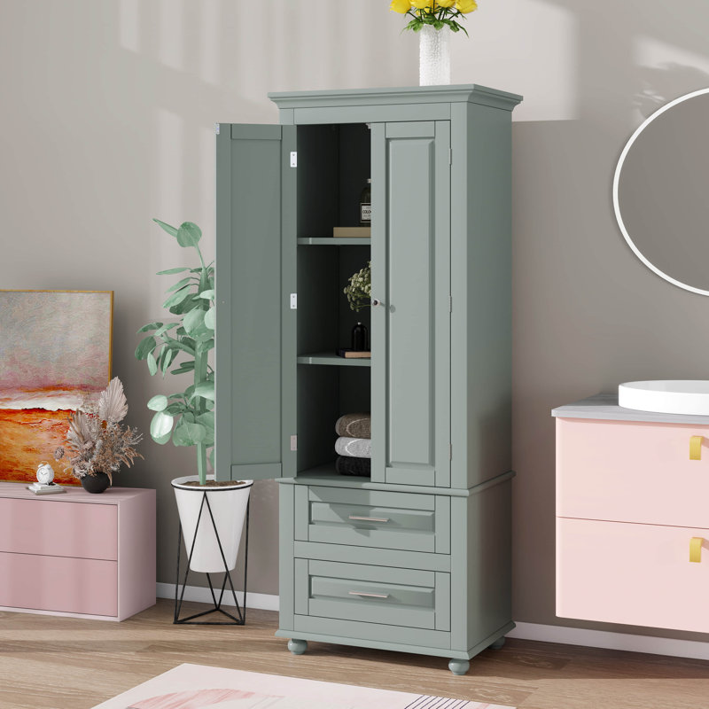 Tall Storage Cabinet With Two Drawers, Freestanding Multifunctional Bathroom Cabinet With Adjustable Shelf For Bathroom/Office