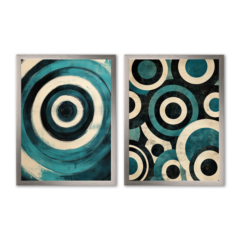 Cercles en mouvement I - Décoration murale cinétique en 2 pièces, 32" H x 48" W, Silver Picture Framed