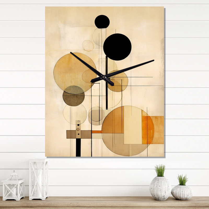 Horloge murale beige géométrique en mouvement I - formes abstraites, Grand