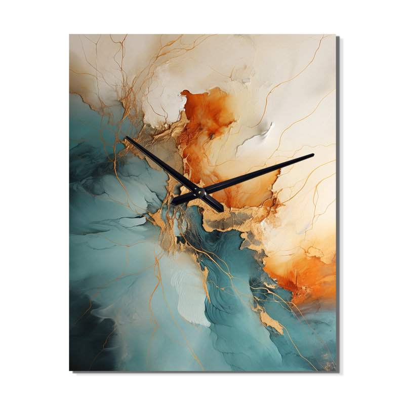 Horloge murale Teal Orange Bold Energy V - Abstract Collages, Petit