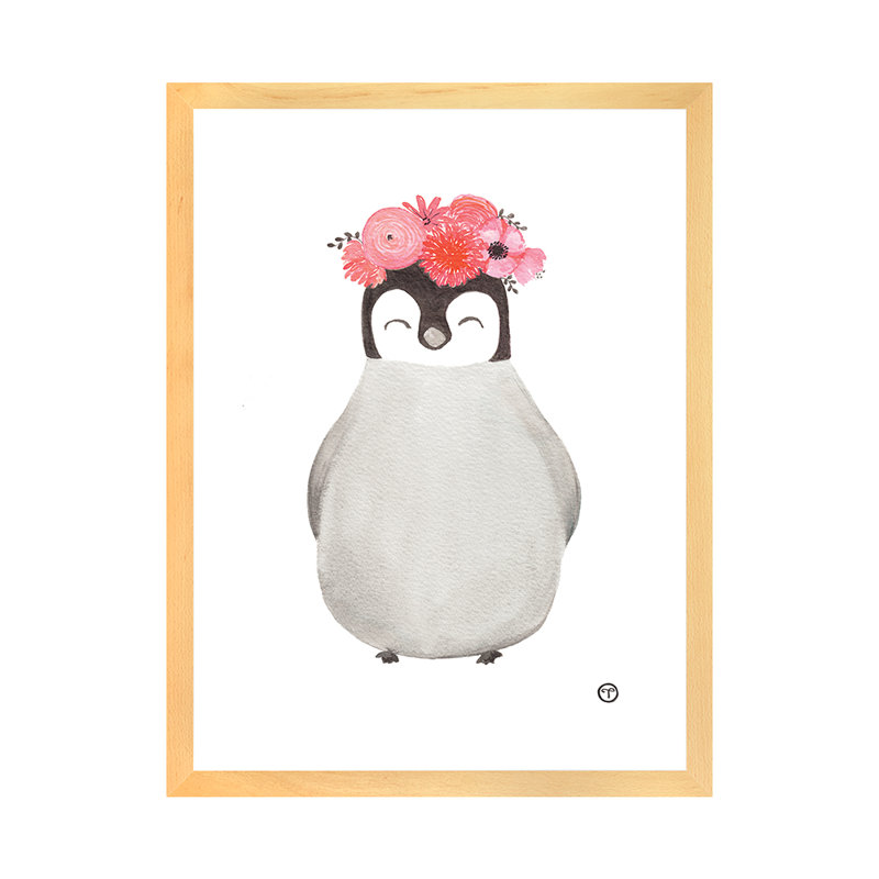 Art pingouin, H 32 po x l 24 po x P 1 po, Papier encadré naturel