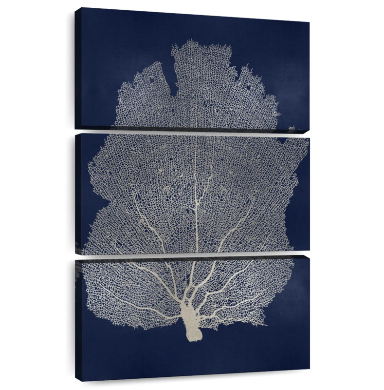 Brampt Sea Fan Silver On Blue I, 32" H x 20" W