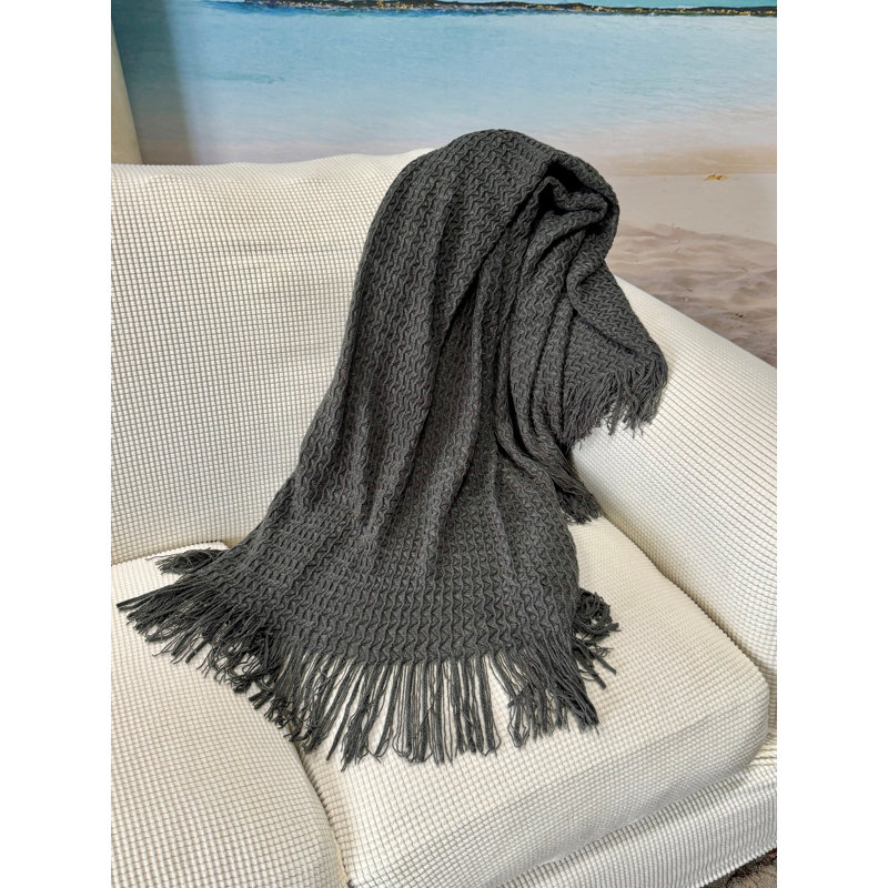 Jeté tricoté à motif de vagues ondulées ivoire antique 50 x 60 pouces, Gris