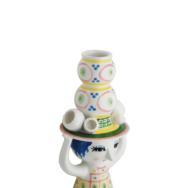 Lady With Hat Candle Holder H 6.3" Pink