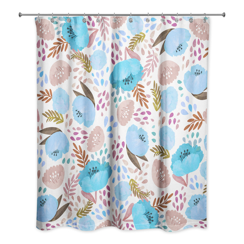 Rideau de douche simple floral Desdemona, Bleu sarcelle / mauve