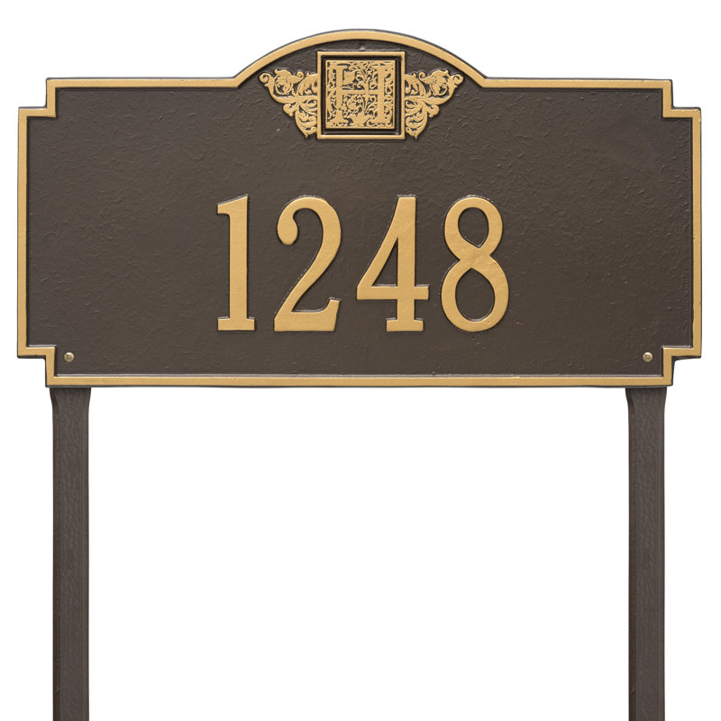Plaque d'adresse monogramme à 1 ligne pour pelouse, Bronze et doré, Oui