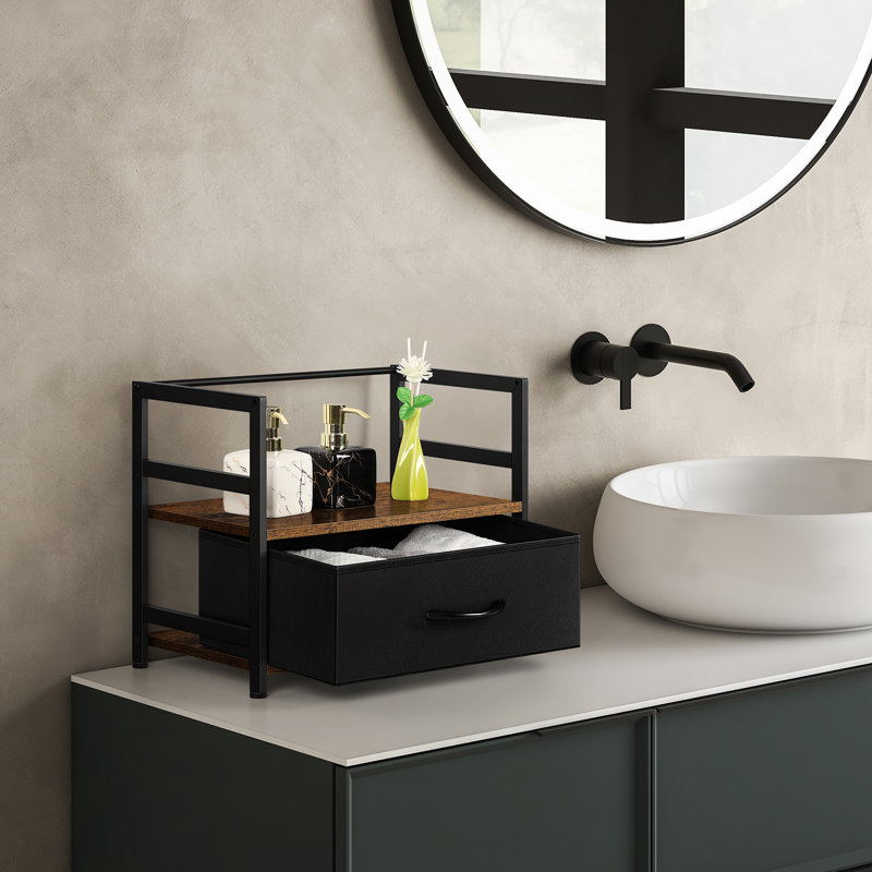 Support de bureau avec tiroir en tissu brun