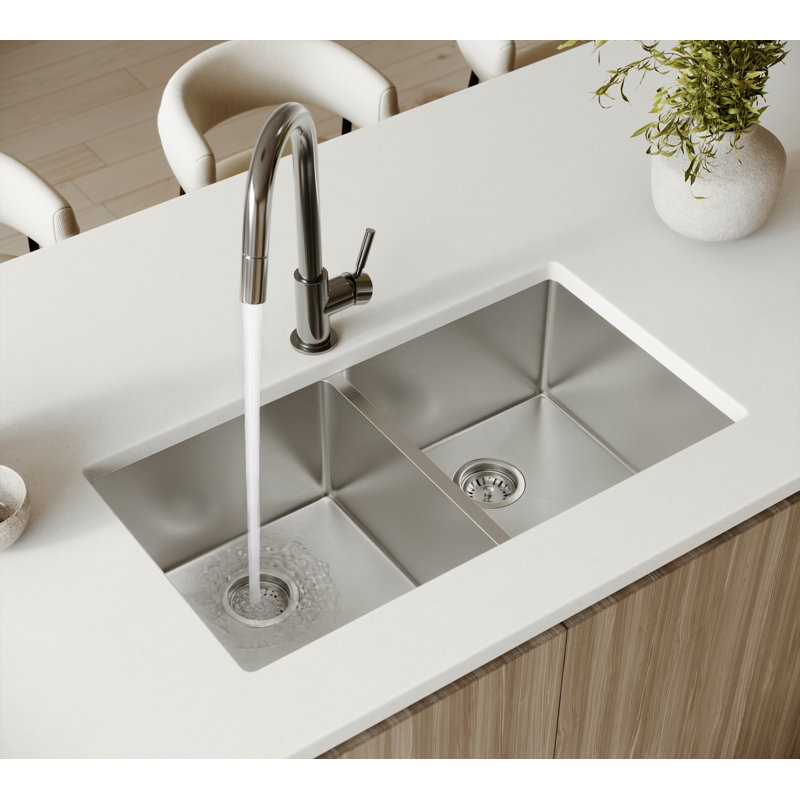 Cantrio KSS-3218-1-DBL 32 inch 18-Gauge 304 Stainless Steel Undermount Double Kitchen Sink