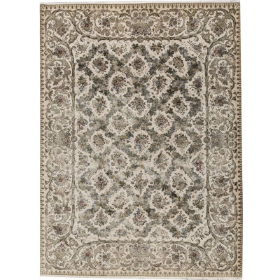 Tapis gris et beige noué à la main de haute qualité