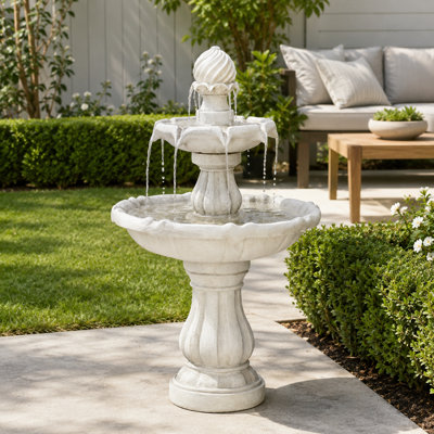 37.4" White 2-Tier Garden Fountain with Recirculating Pump for Patio and Yard Decor