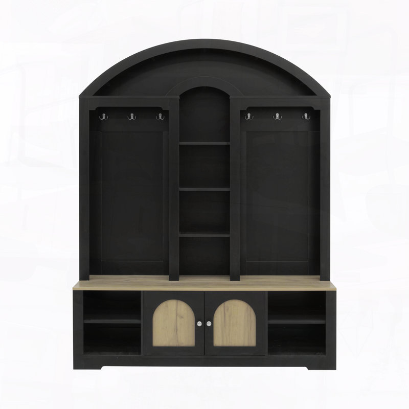 Armoire moderne moderne avec rangement et crochets, Noir/naturel