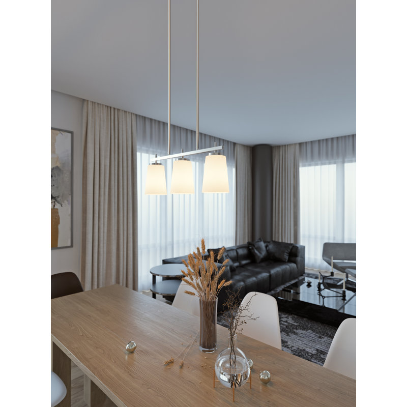 Raffaela 3 - Light Kitchen Island Pendant, Satin Nickel, White