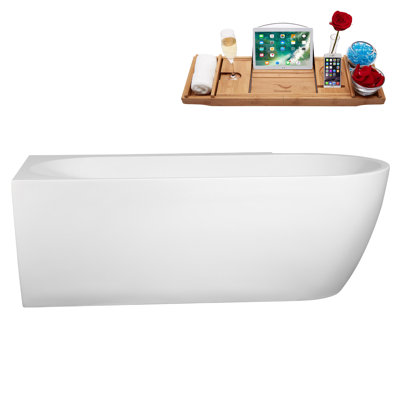 65" Streamline Soaking Freestanding Tub and Tray With Internal Drain
