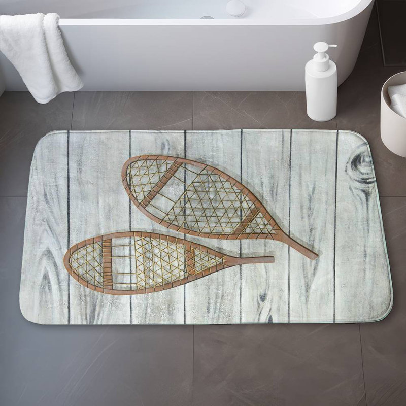Snowshoes Bath Mat with Non-Slip Backing - Quick Dry Memory Foam Bathroom Rug - Absorbent - Modern Plush Spa-Style - Machine Washable