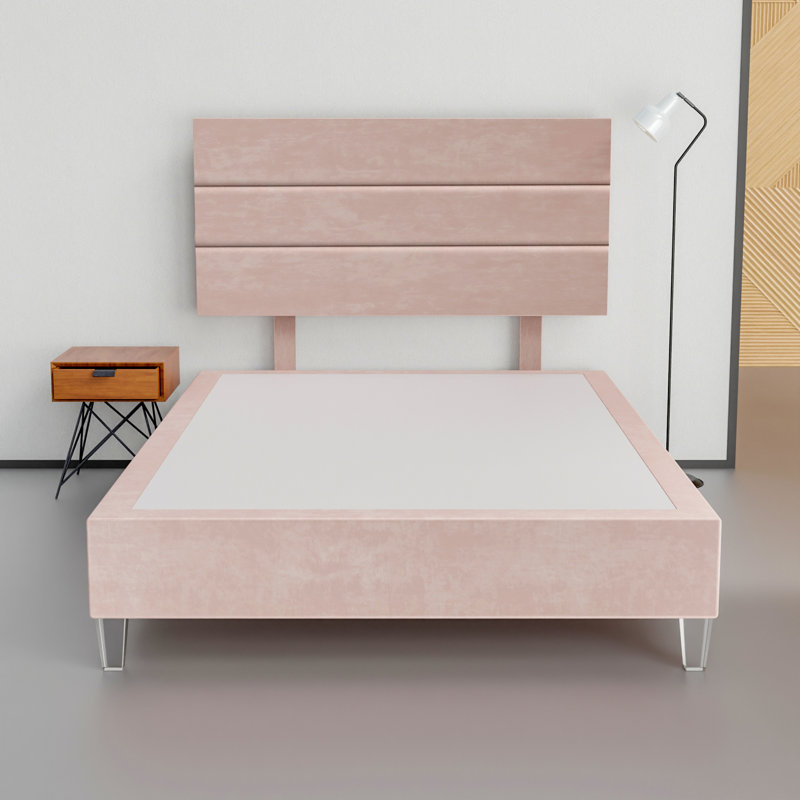 Lit plateforme tapissier Alisander, Rose clair, Double court
