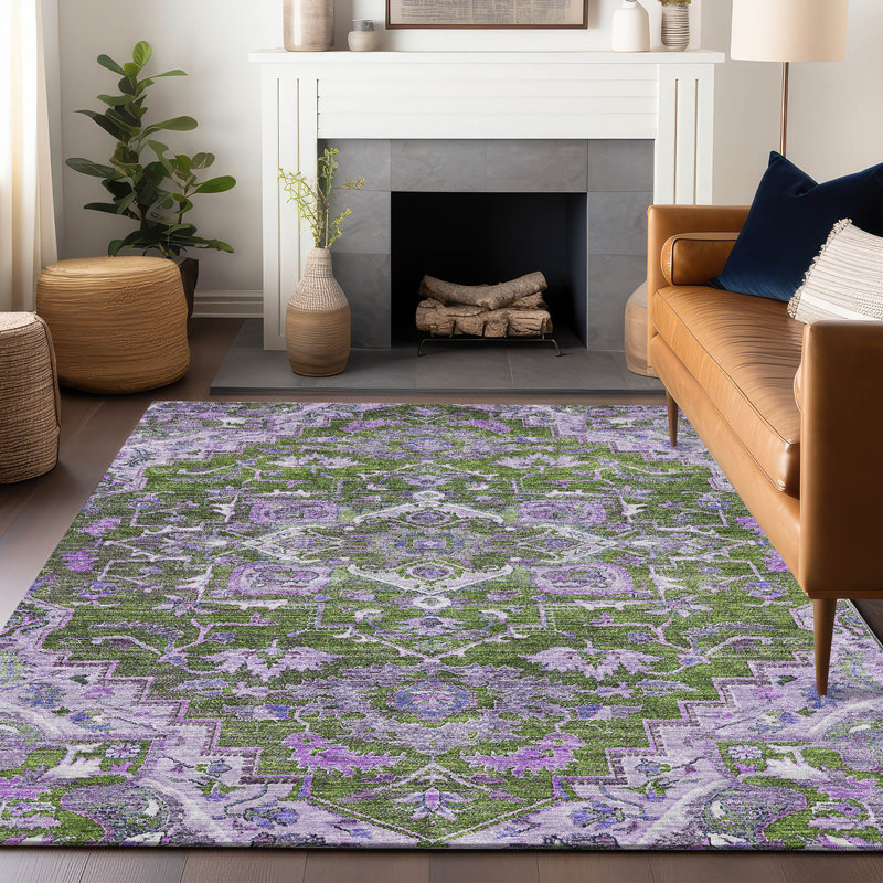 Premium Machine Washable Prisco Olive Rug, Rectangle 3' x 5'