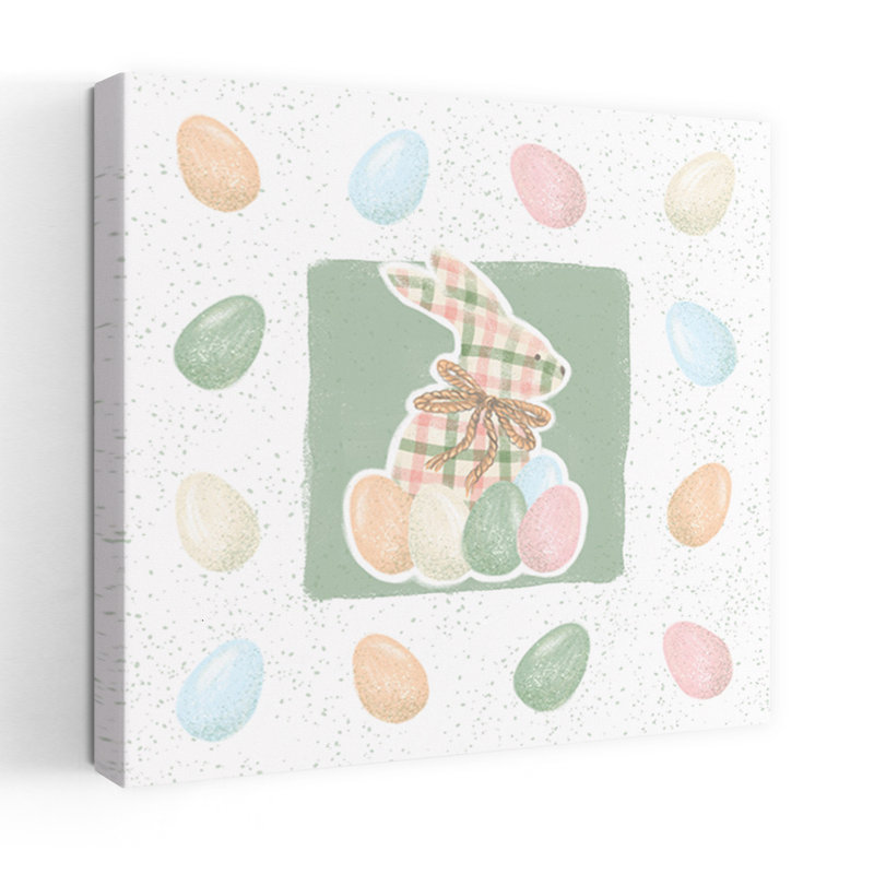 «Whimsical Plaid Bunny», impression d'art mural printanier rustique contemporain, H 32 po x l 32 po