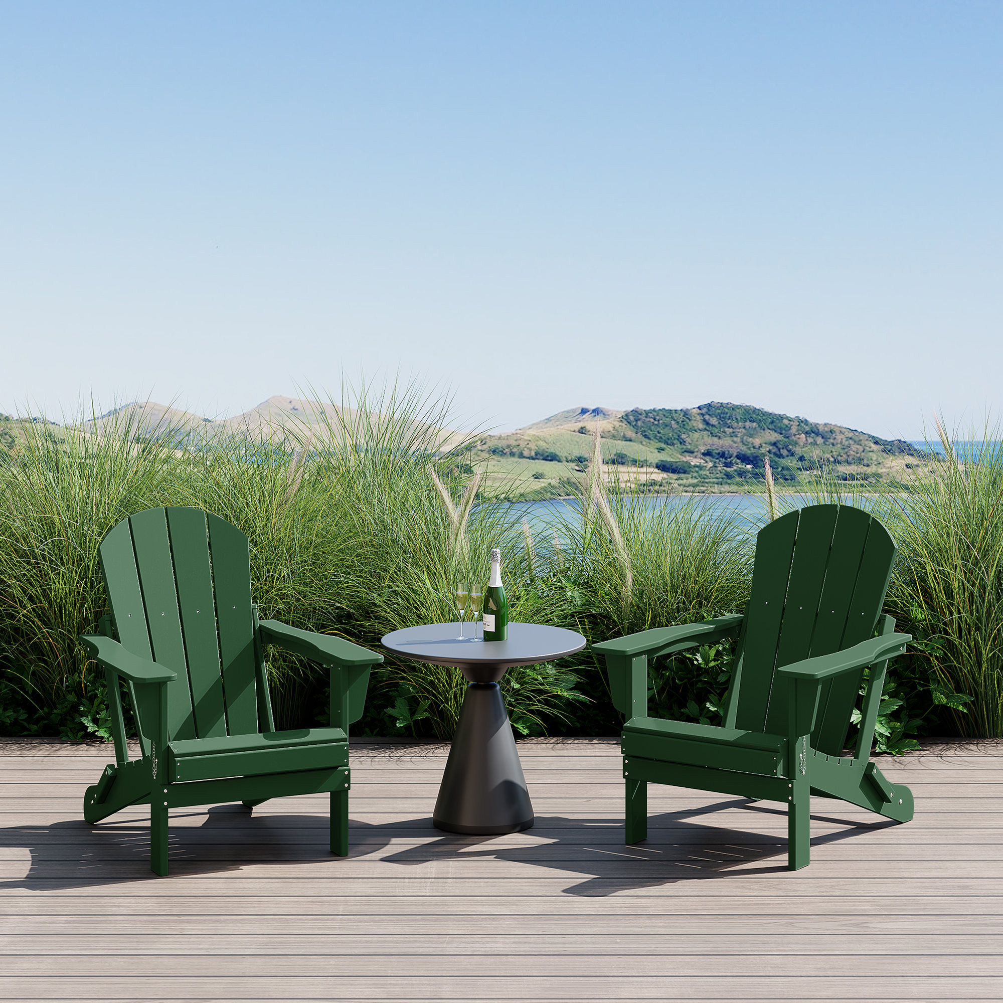 Laguna Foldable Outdoor Adirondack Set, Dark Green