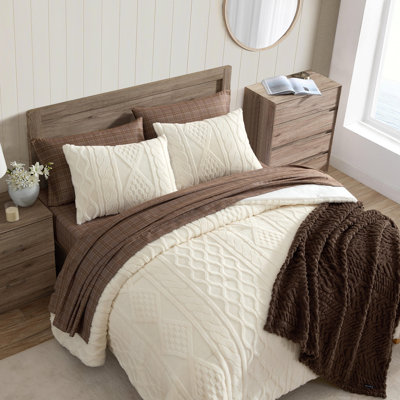Nautica Willow Cable Knit Beige Reversible Comforter Set