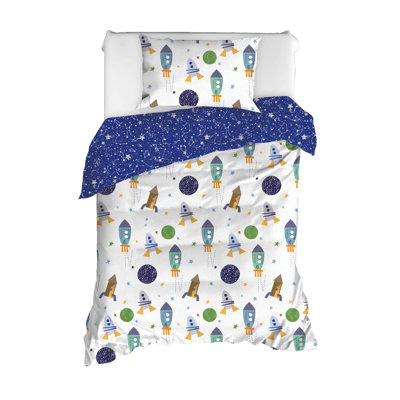 Ensemble de housse de couette 100% coton bleu foncé / blanc / vert / gris Archambault