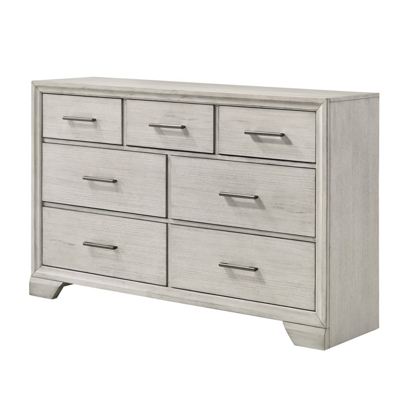 Commode contemporaine à 7 tiroirs en bois massif blanc antique avec glissières en métal