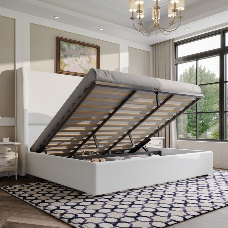 Lit de rangement rembourré relevable, White