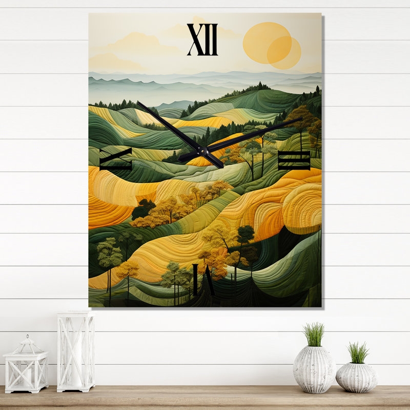 Jaune et vert pastorale audacieuse paysage VII - Horloges murales de campagne, Très grand