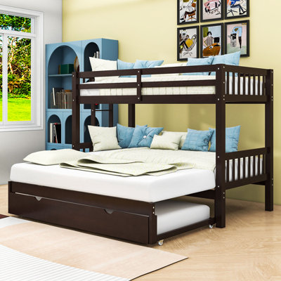 Lit superposé simple au-dessus de simple en bois avec lit gigogne simple et dispositifs de sécurité, lit escamotable en duvet